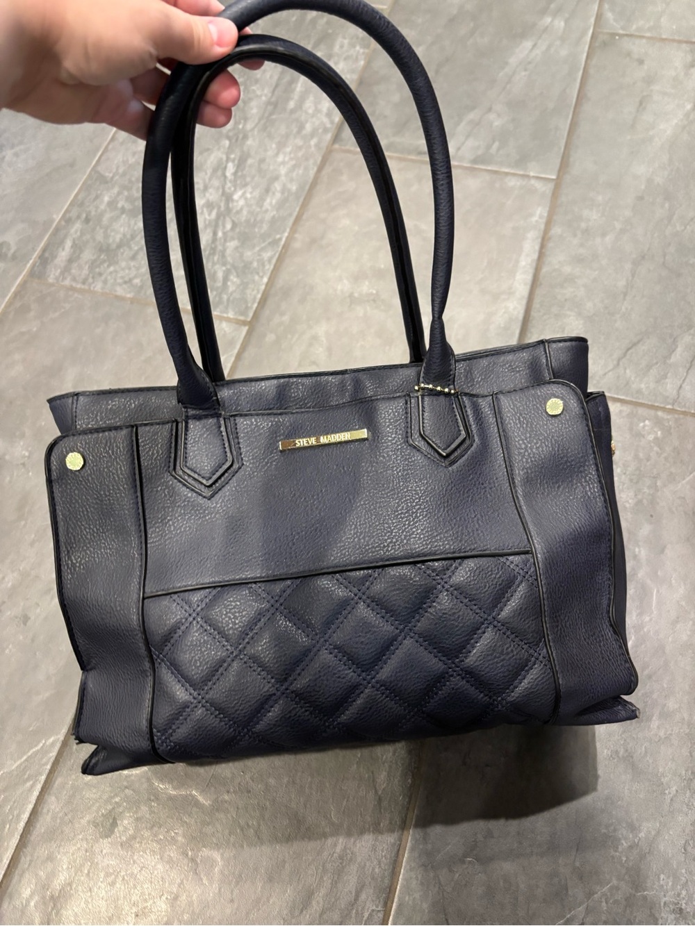 Steve Madden Quilted Tote Bag - Navy Blue